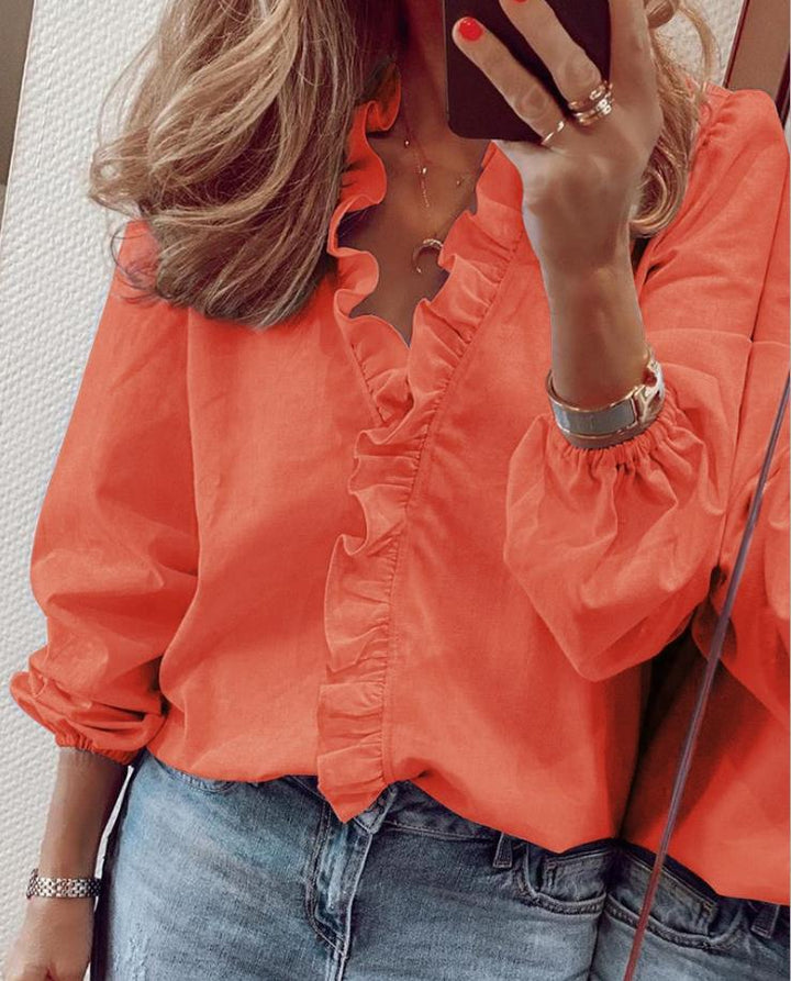 Lena™ – Ruffled V-Neck Blouse