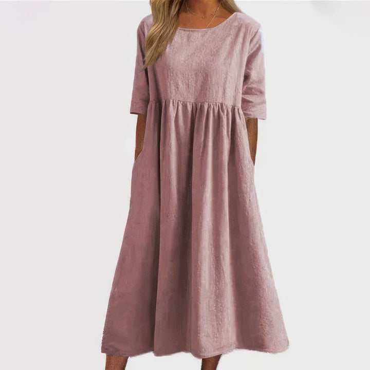 Maikee™ - Cotton Dress with Round Neckline and Pockets