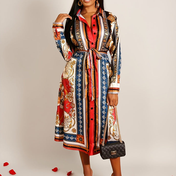 Marigold - Mid-Calf Long Sleeve Shirt Dress