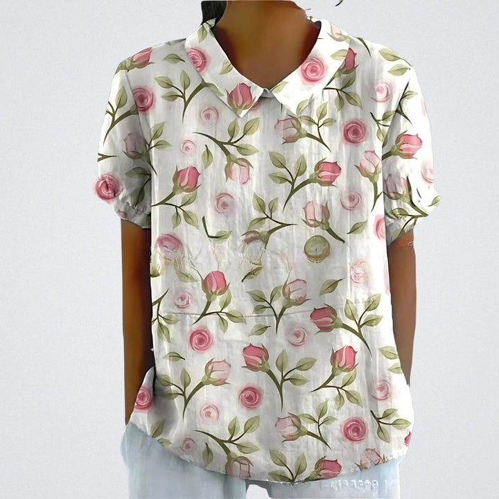 Lina™ - Stylish Linen Floral Blouse