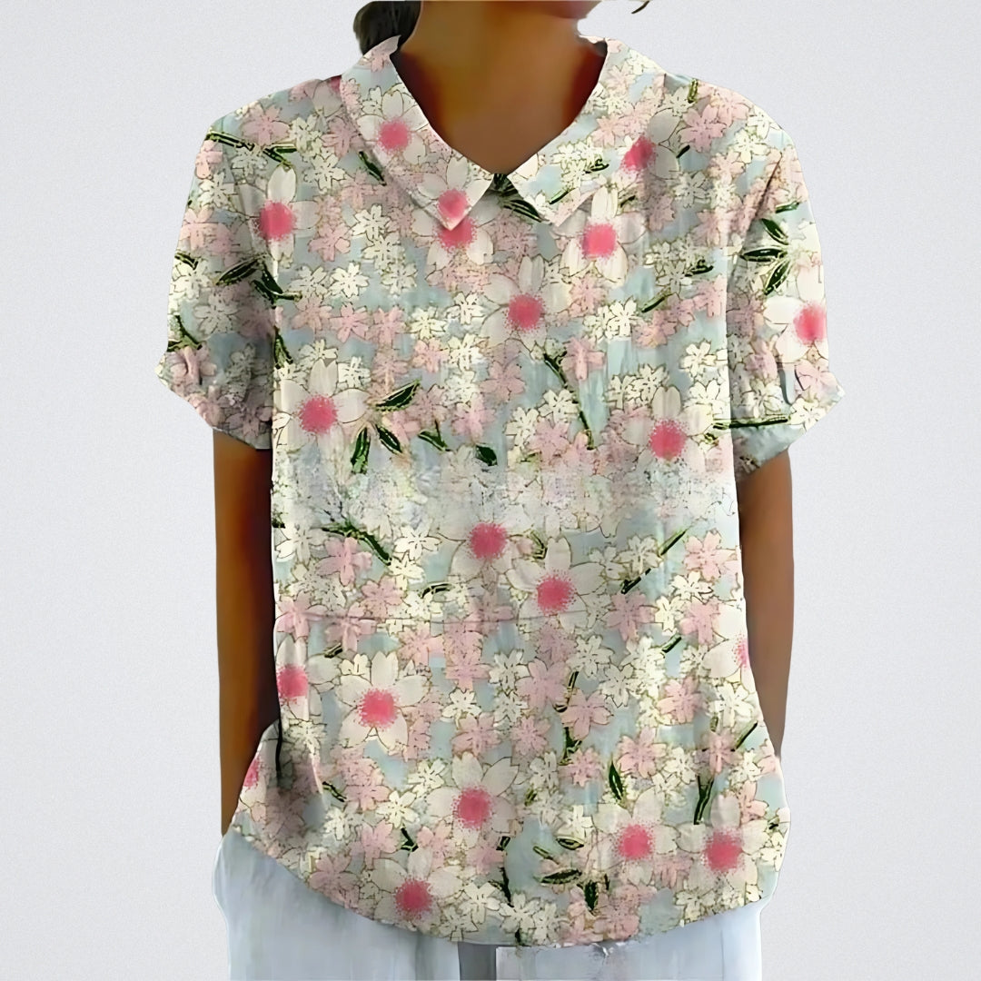 Lina™ - Stylish Linen Floral Blouse