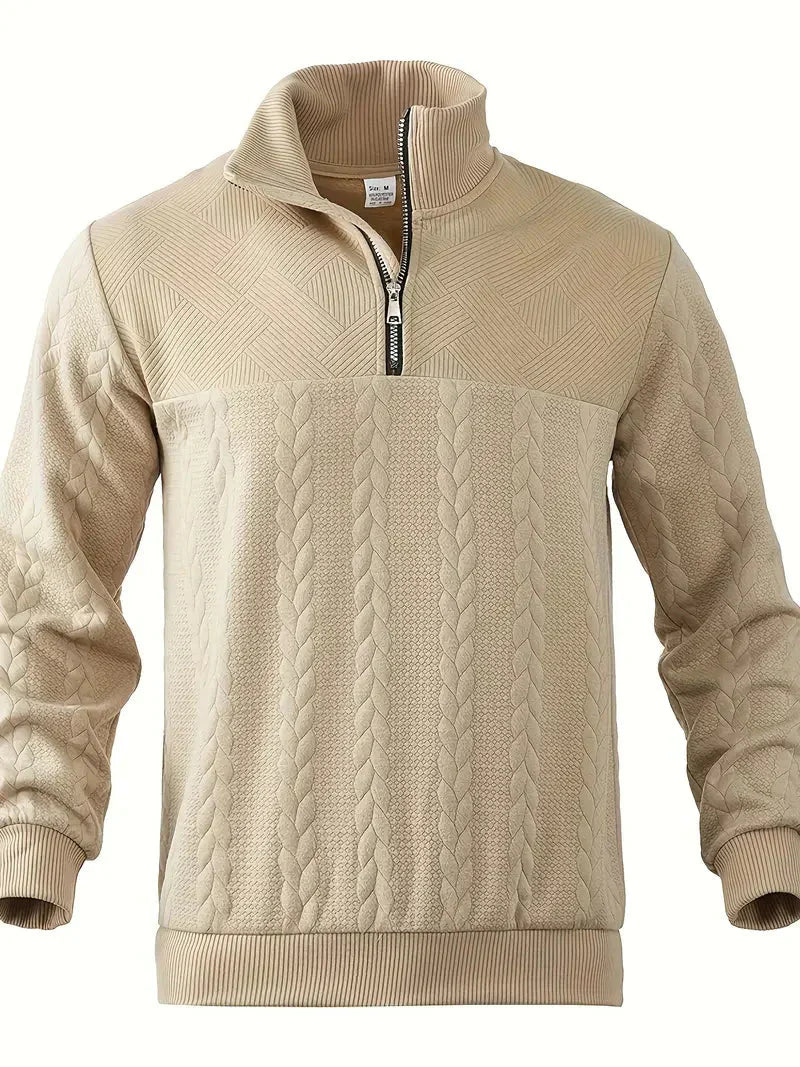 Brit & Boho™️ | Casual Jacquard Quarter-Zip Sweater