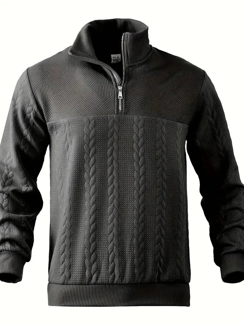 Brit & Boho™️ | Casual Jacquard Quarter-Zip Sweater