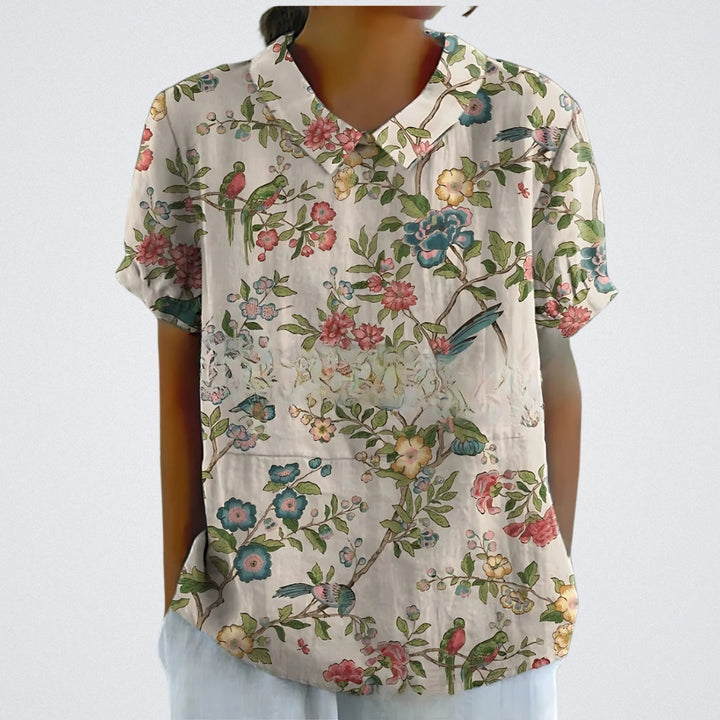 Lina™ - Stylish Linen Floral Blouse