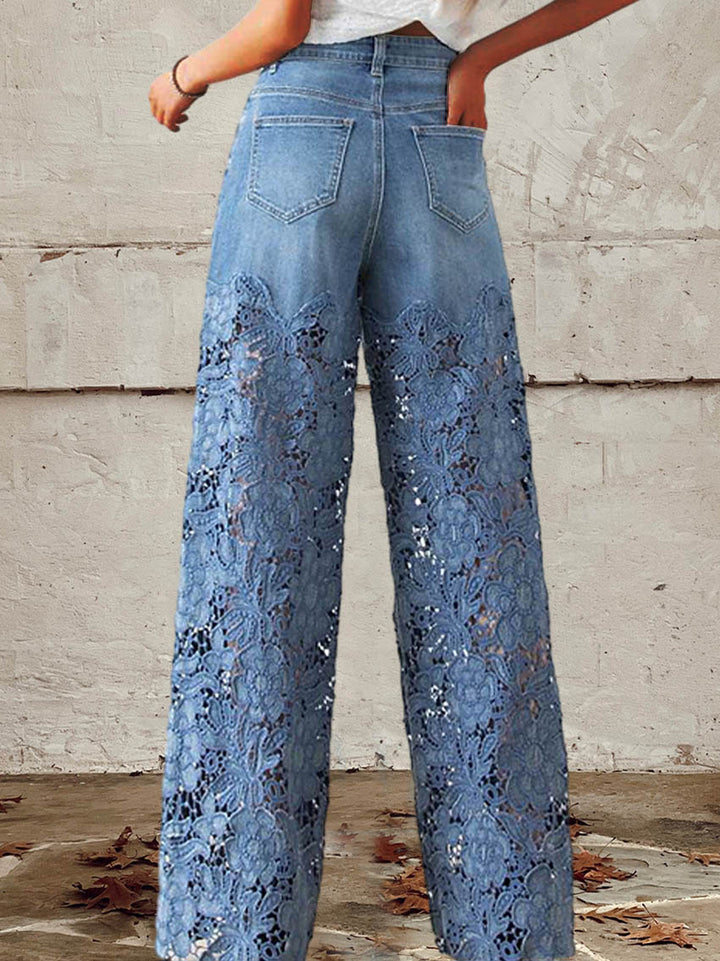 Celeste™ - Lace & Patchwork Mid-Rise Jeans