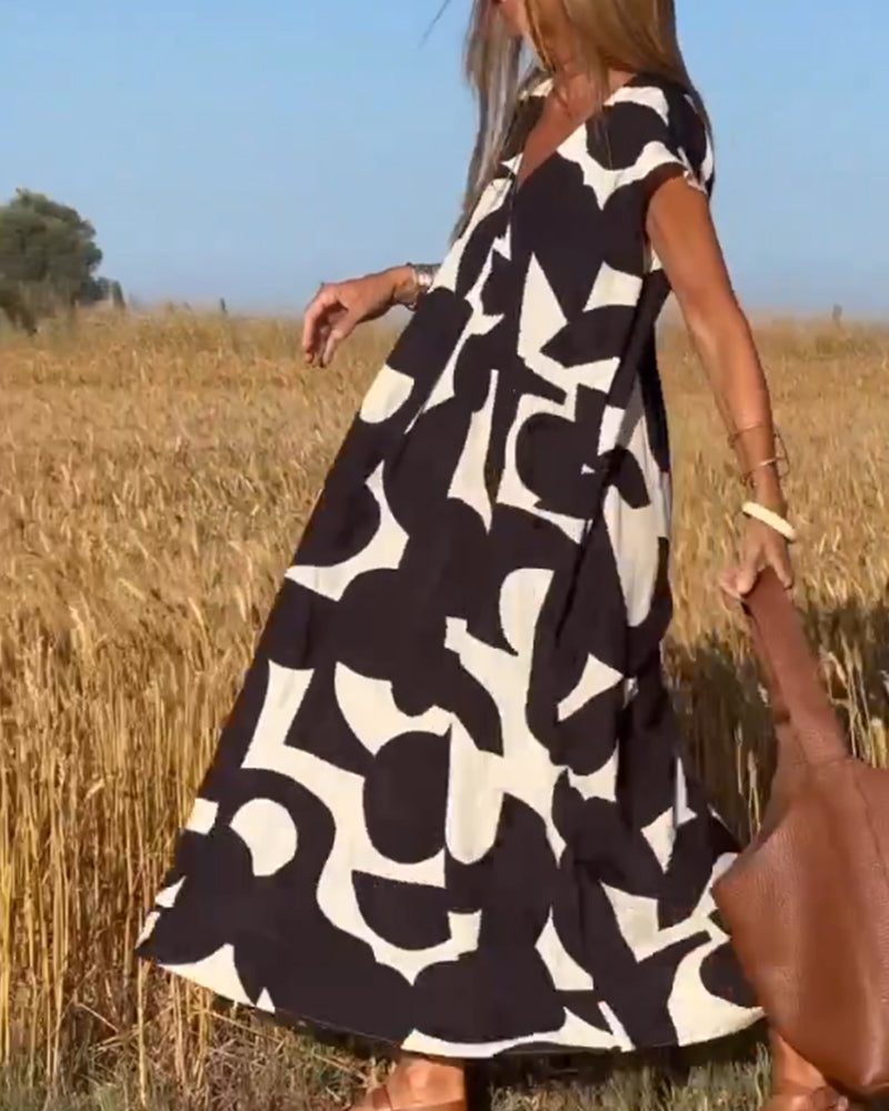 Elowen - Irregular Geometric Print Sleeveless Dress