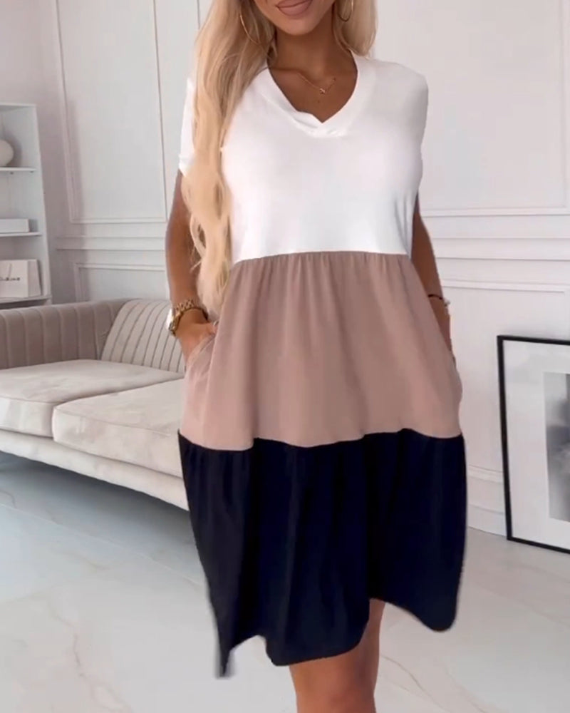 Alva | Colour Block Casual Dress with Short Sleeves
