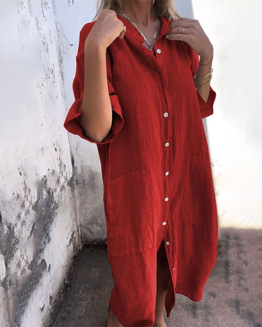 Meiva™ - Cotton Linen Shirt Long Dress