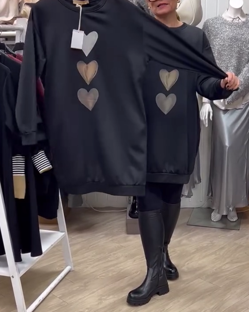 Francine™ - Women's Long Sleeve Heart Print Sweatshirt