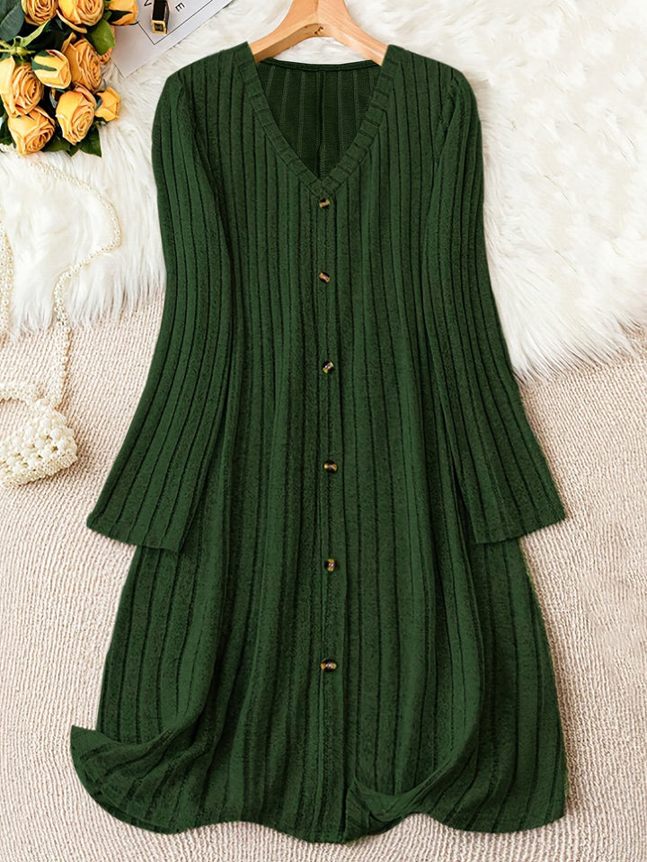 Madelyn™ - Timeless Plus Size Ribbed Button Dress