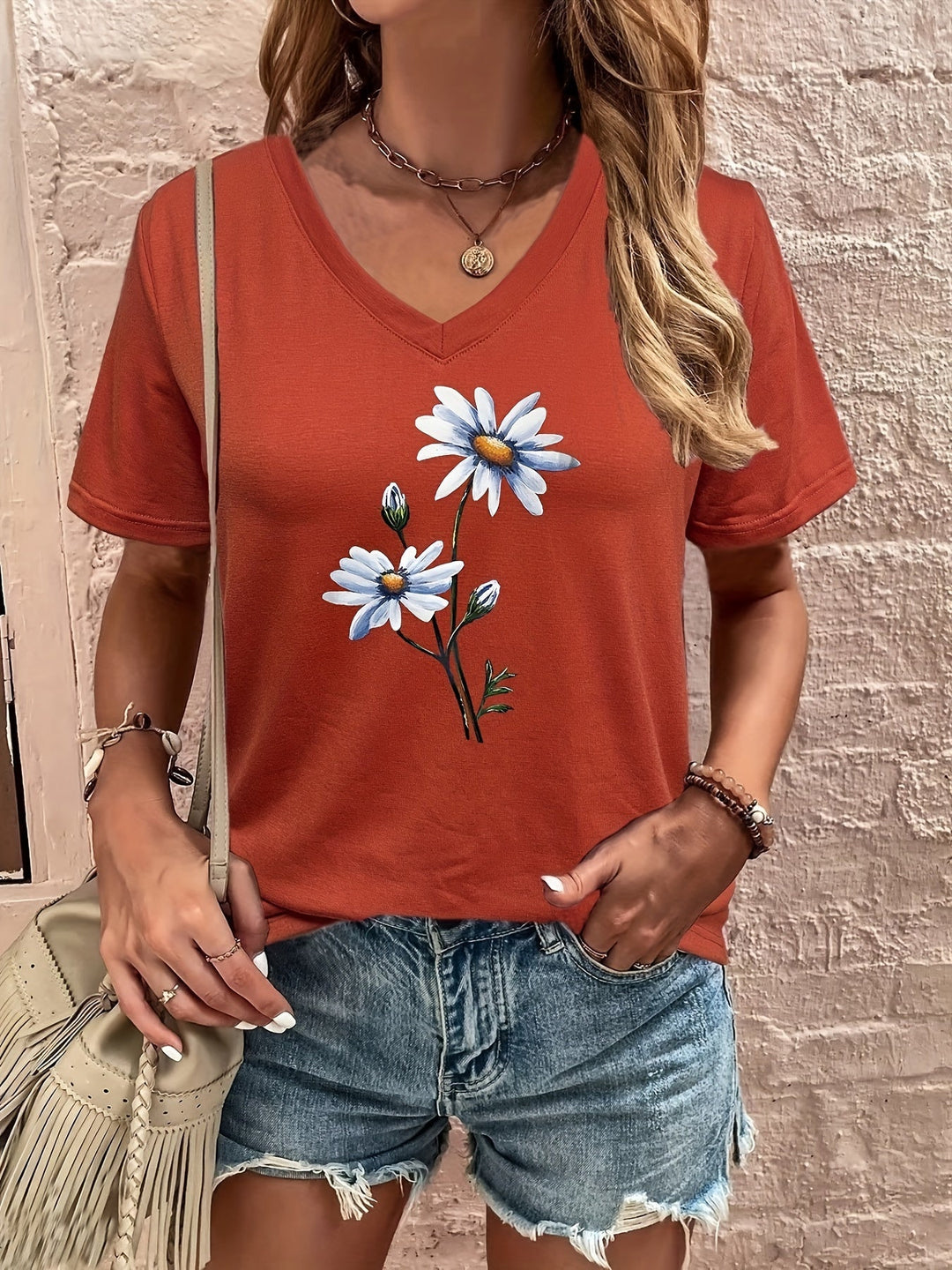 Celine™ - Floral V-Neck Tee