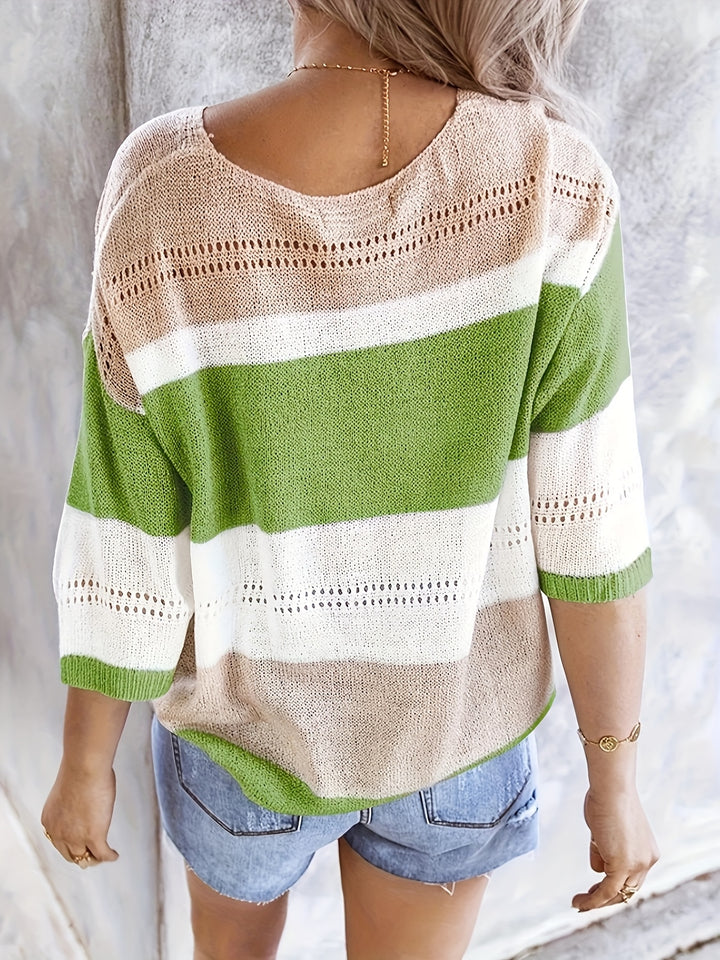 Olga™ - Casual Striped V-Neck Sweater