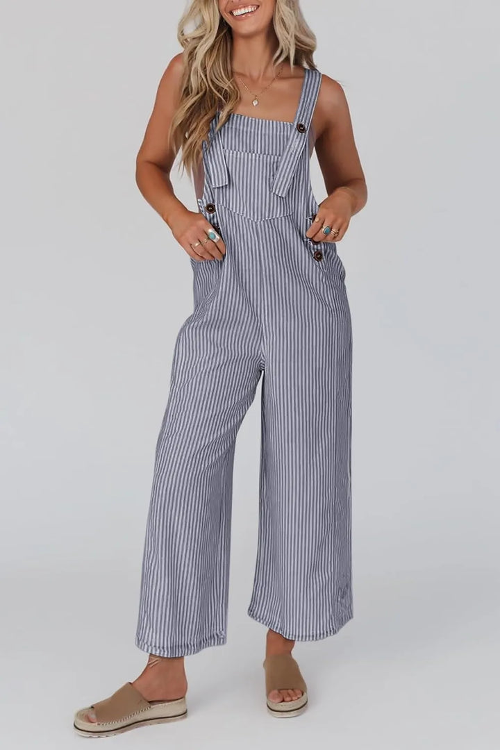 Erin™ - Women's Button Striped Wide Leg Jumpsuit
