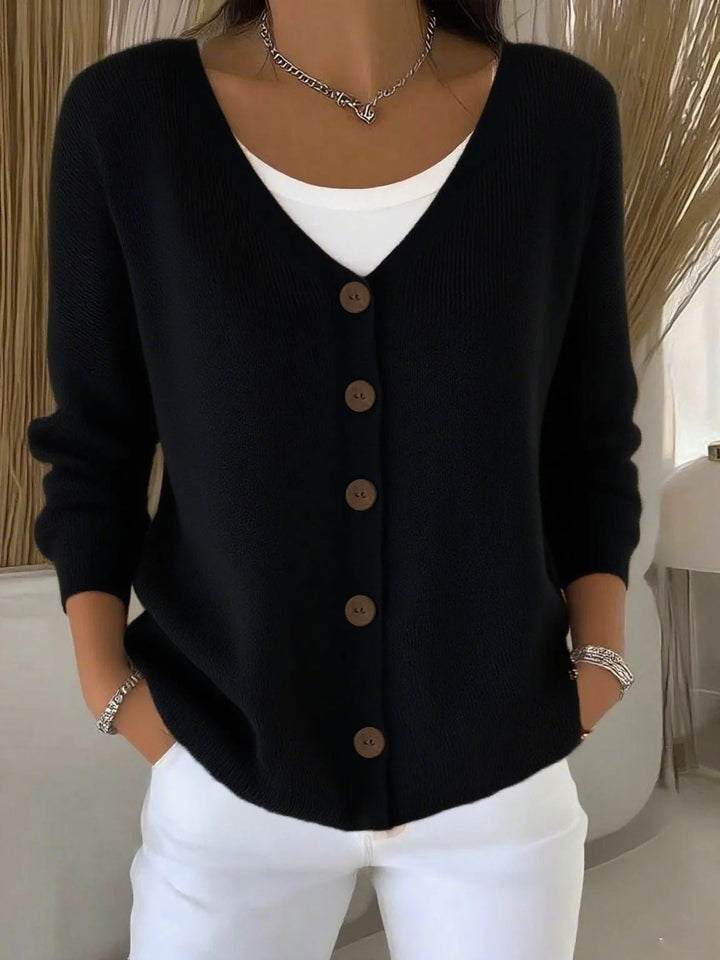 Olivia™ - Long Sleeve V-Neck Button Sweater