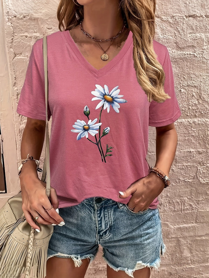 Celine™ - Floral V-Neck Tee
