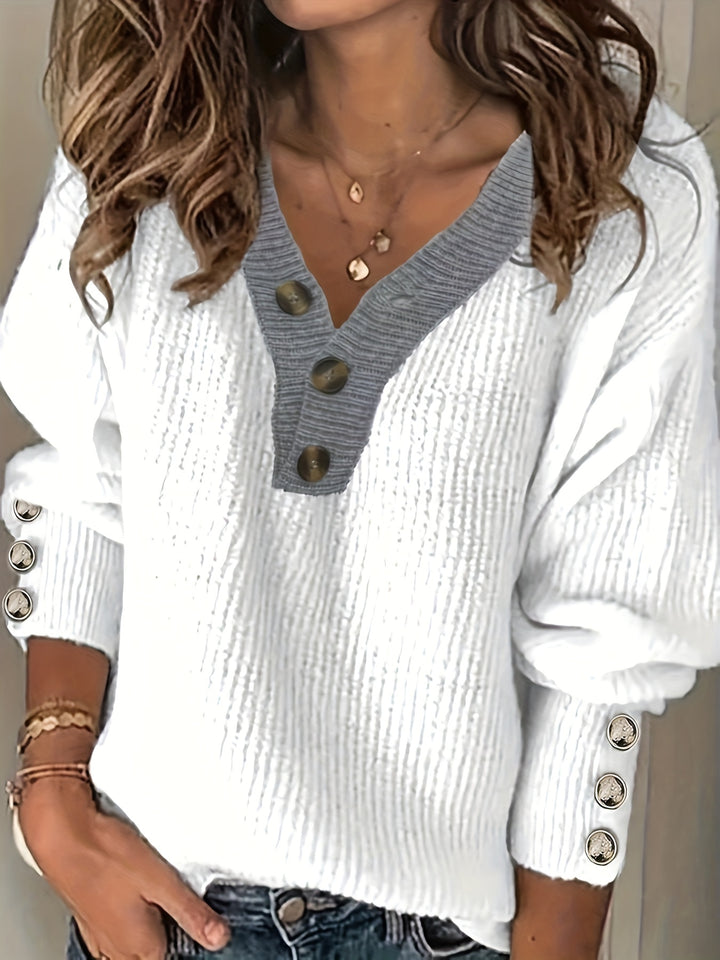 Aubrey™ - Cozy V-Neck Button-Front Sweater