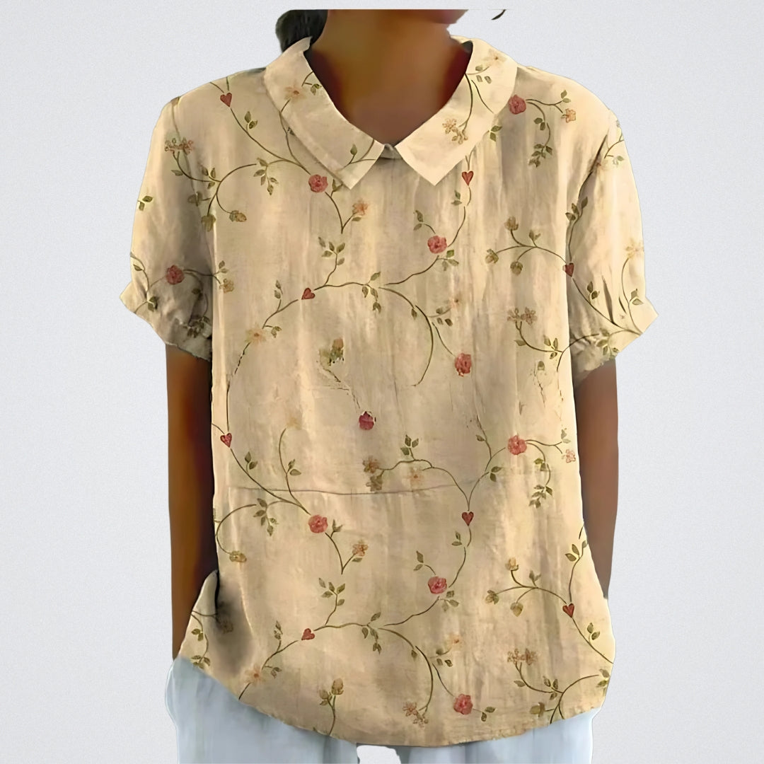 Lina™ - Stylish Linen Floral Blouse