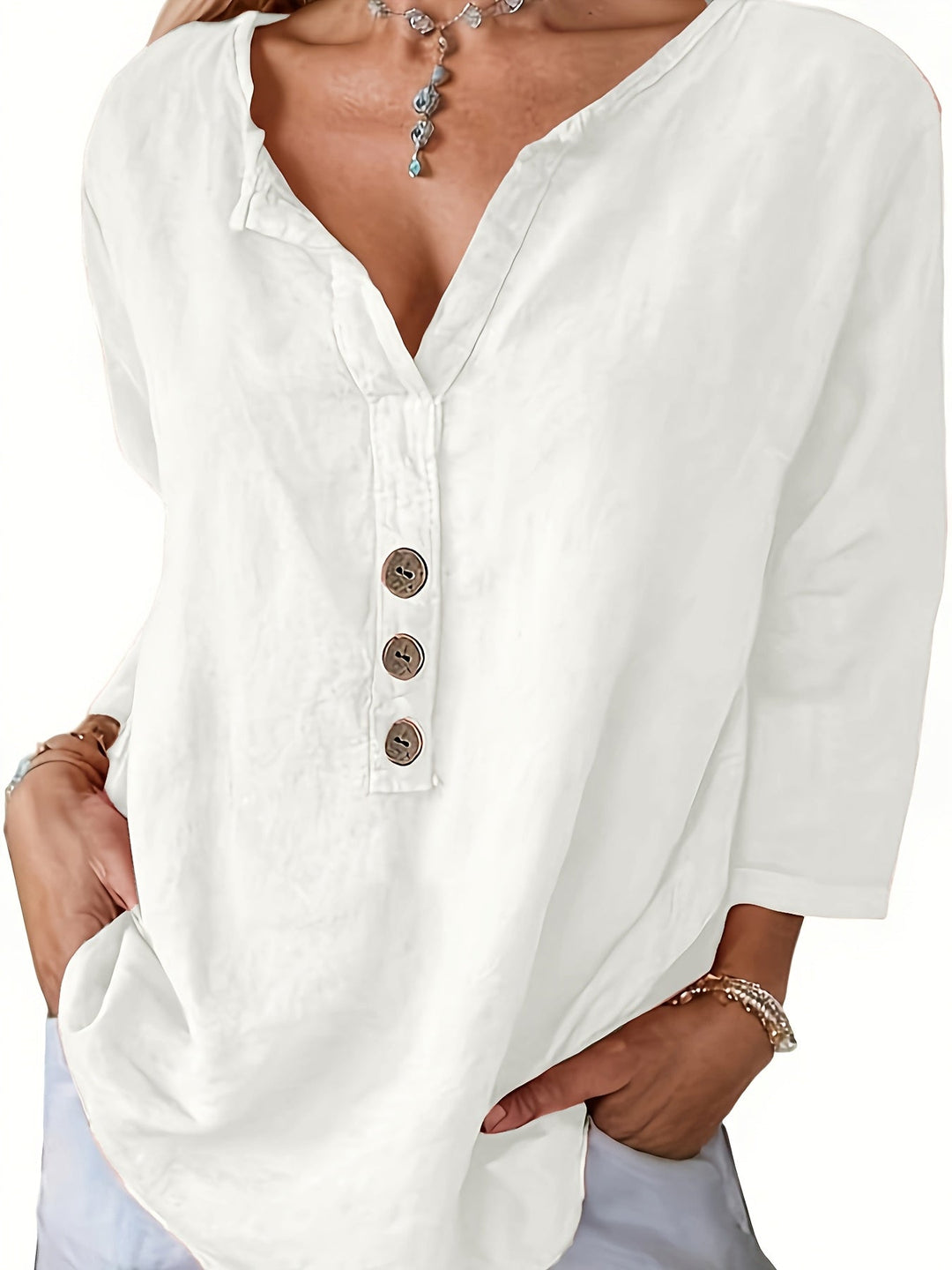 Harper™ - Loose V-Neck Button-Up Top