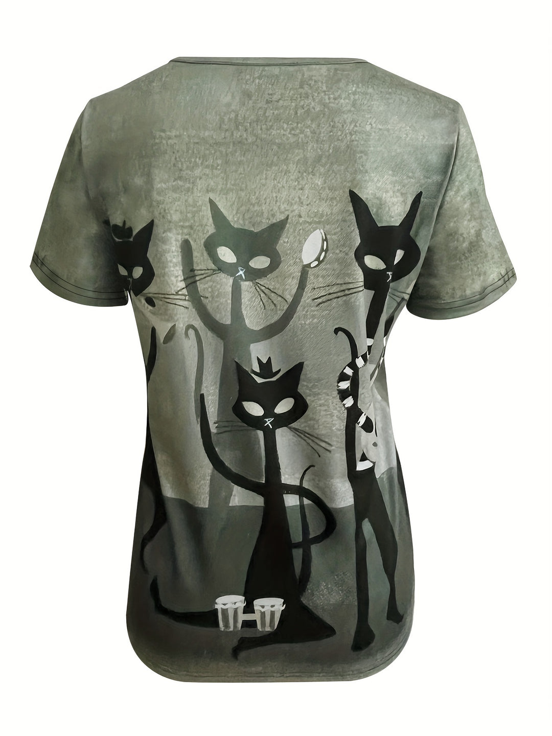 Sue™ - Casual Cat Print T-Shirt