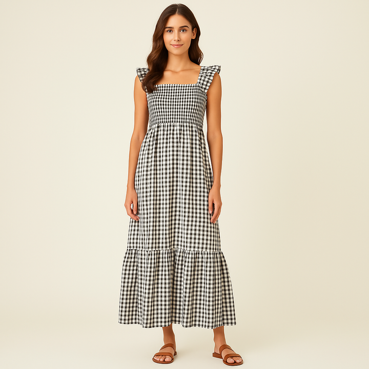 Sophia – Plaid Print Sleeveless Maxi Dress