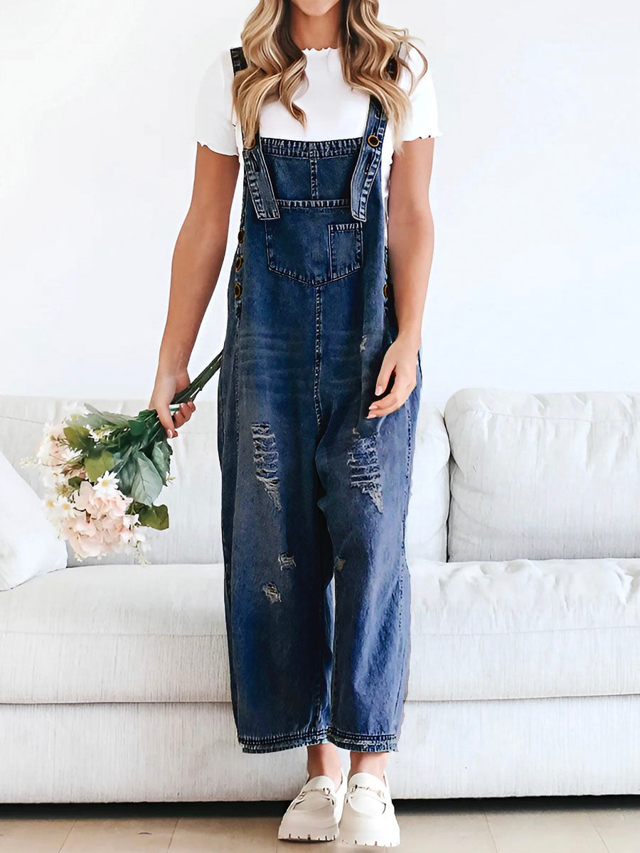 Thessa™ - Distressed Denim Overalls
