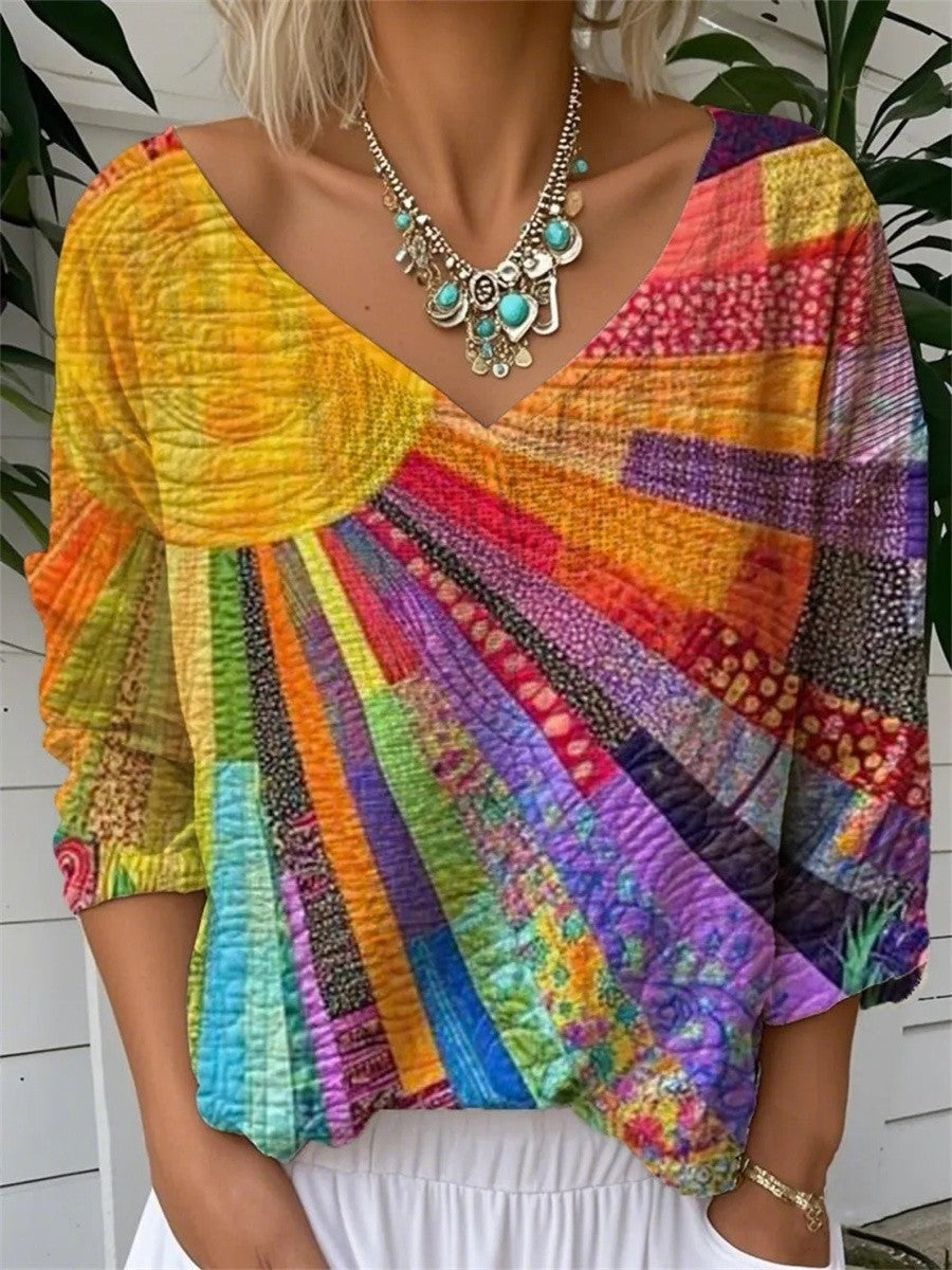 Leonie™ - Casual Printed V-Neck Long Sleeve Top