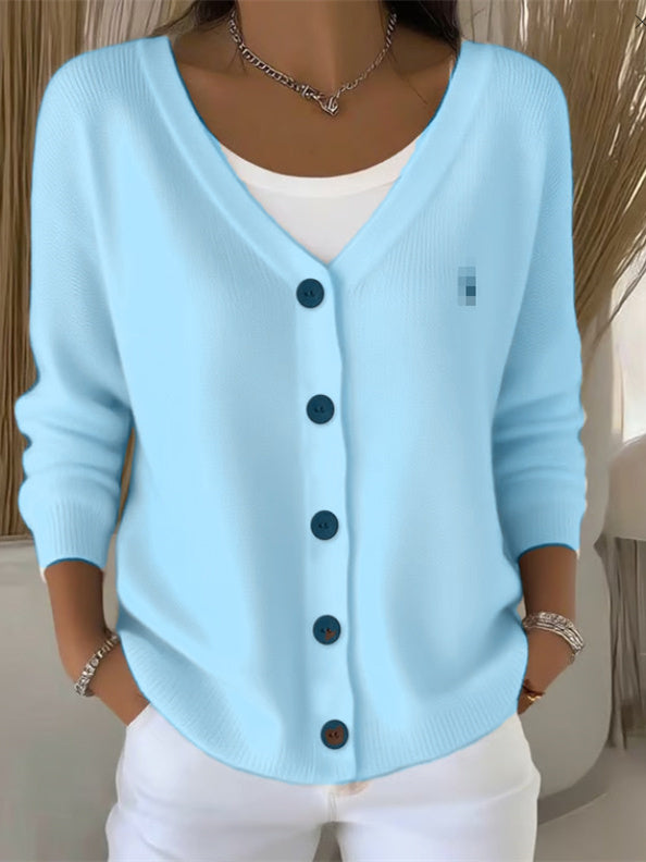 Olivia™ - Long Sleeve V-Neck Button Sweater