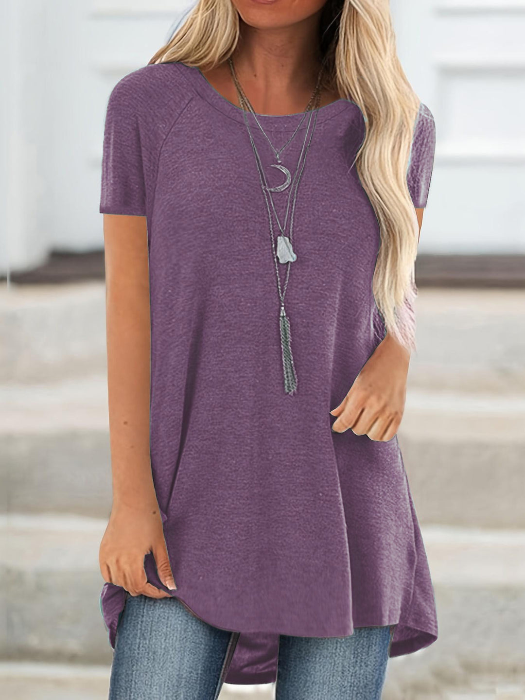 Faye™ - Casual Longline Crew Neck T-Shirt