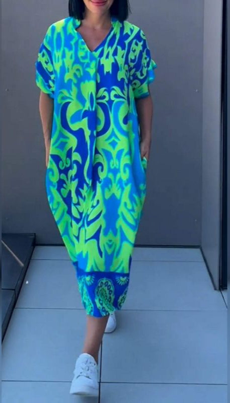 Nia | Floral Midi Dress with V-Neck