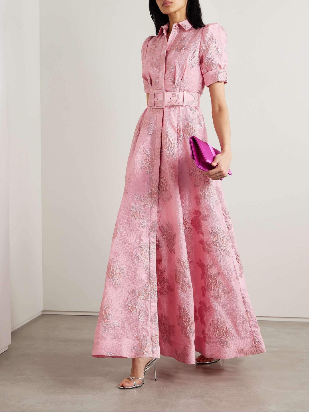 Aven - Retro Pink Lapel High Waist Dress
