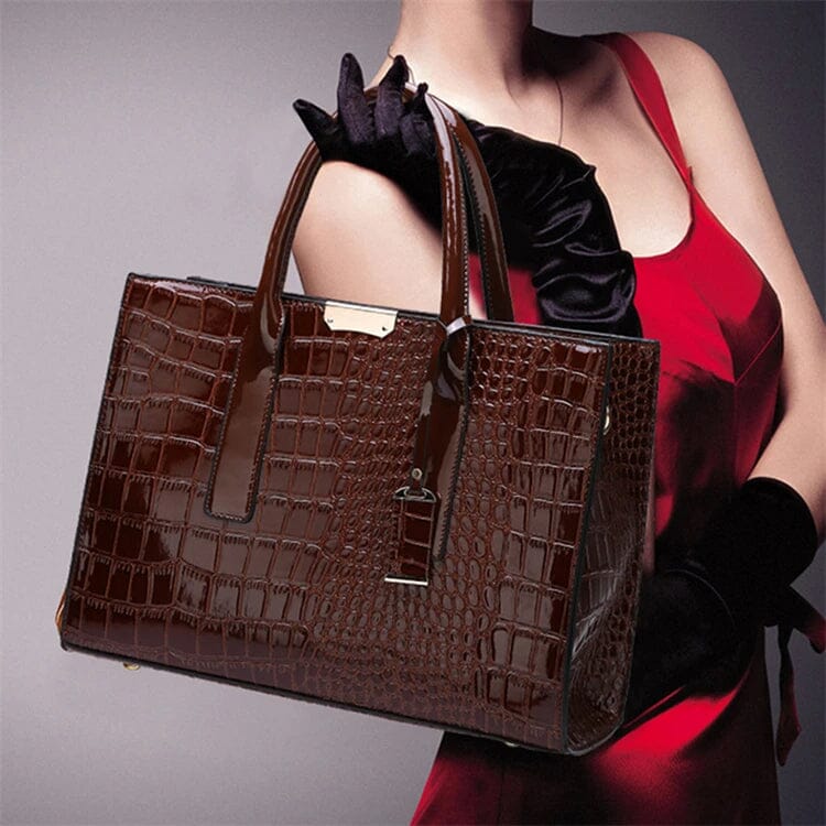 New York Crocodile-Print Leather Handbag