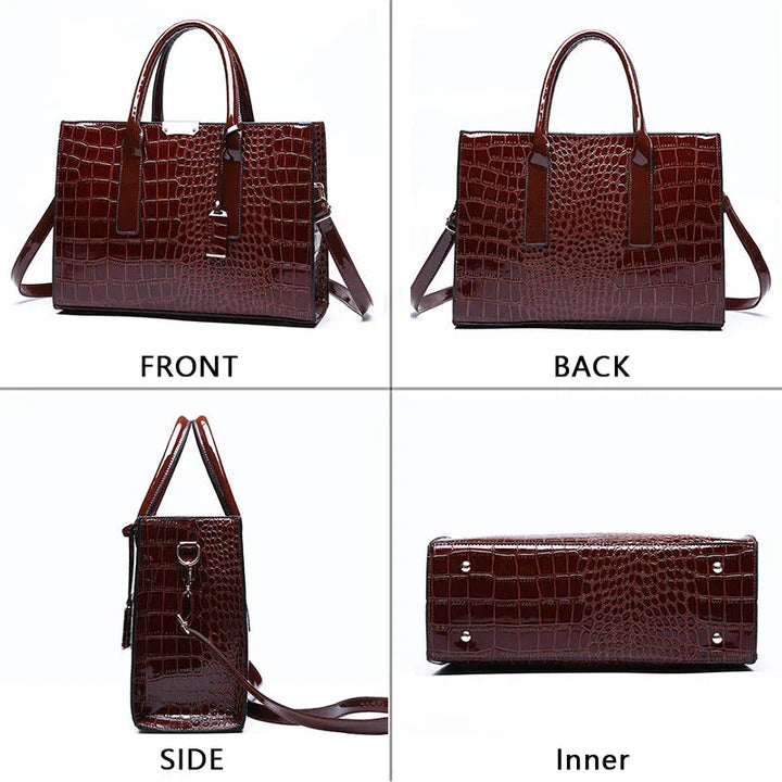 New York Crocodile-Print Leather Handbag