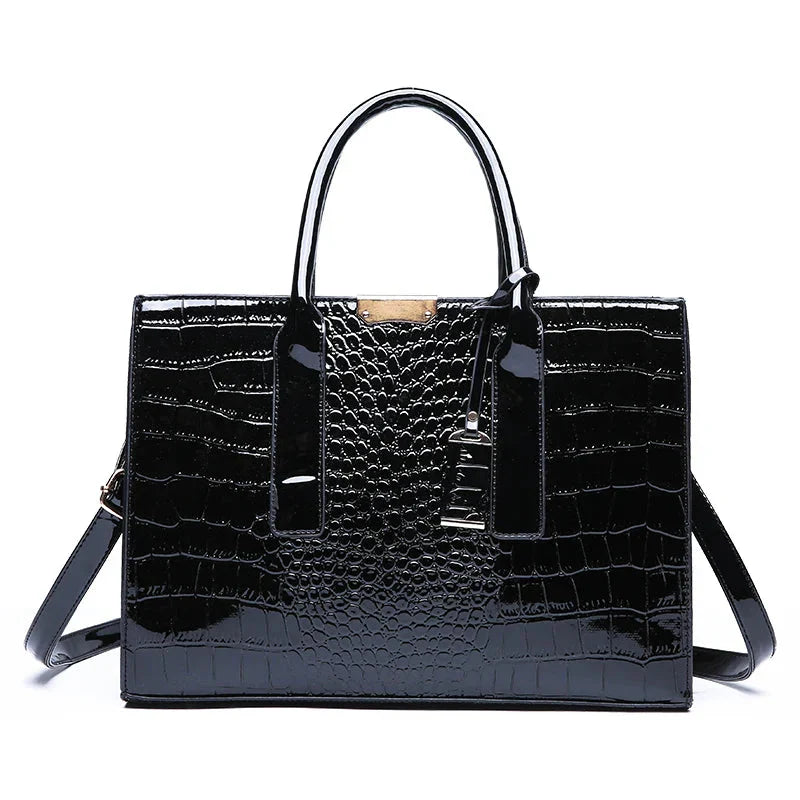 New York Crocodile-Print Leather Handbag