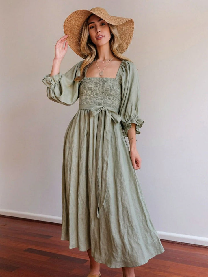Aviana - Elegant Reversible Puff Sleeve Maxi Dress