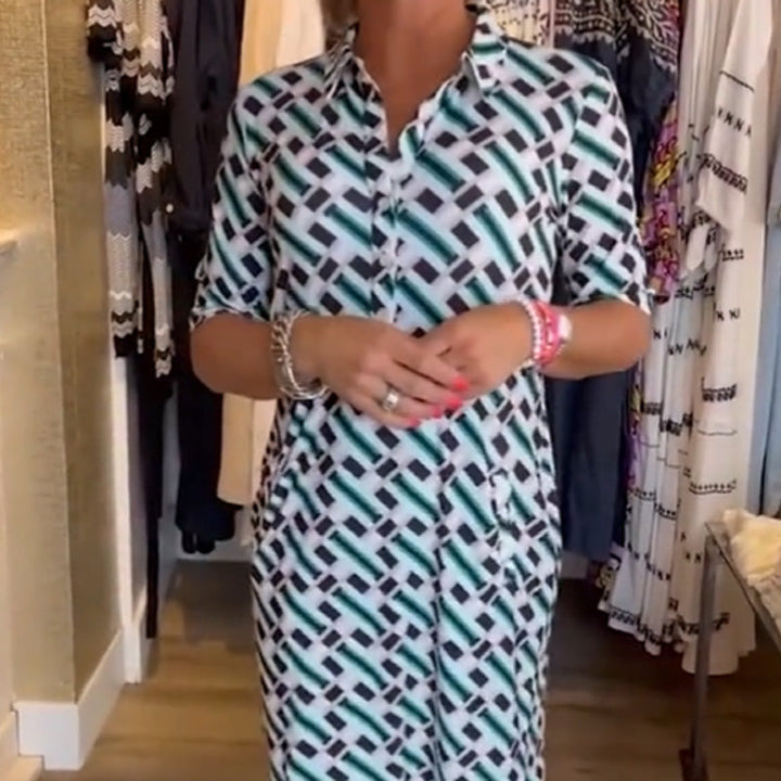 Pamela™ - Geometric Patterned Shirt Dress