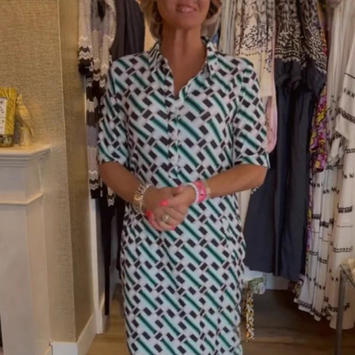 Pamela™ - Geometric Patterned Shirt Dress
