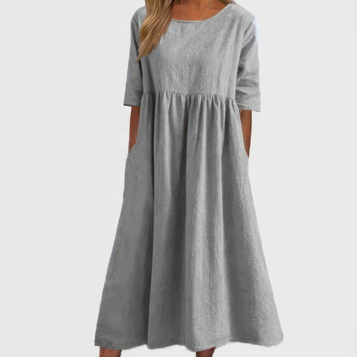 Maikee™ - Cotton Dress with Round Neckline and Pockets